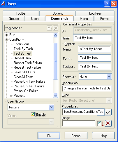 A screenshot taken after the Test By Test option has been enabled for the Tester user group. A screenshot taken after the Test By Test option has been enabled for the Tester user group.